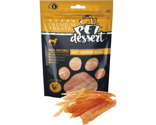 Recompensă pentru câini Pet's Dessert Slices cu pui fără cereale, gluten, lactoză și zahăr 80 g