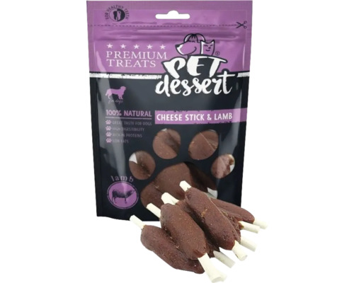 Recompensă pentru câini Pet's Dessert Sticks cu miel și brânză fără cereale, gluten, lactoză și zahăr 80 g