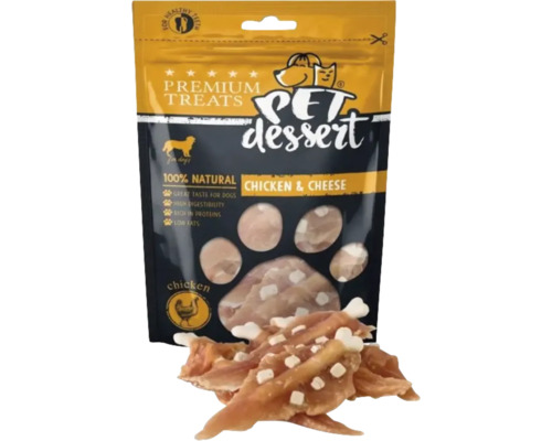 Recompensă pentru câini Pet's Dessert cu pui și brânză fără cereale, gluten, lactoză și zahăr 80 g Recompensă pentru câini Pet's Dessert cu pui și brânză fără cereale, gluten, lactoză și zahăr 80 g