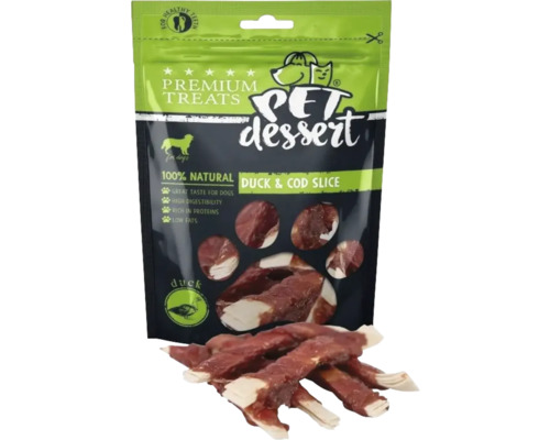 Recompensă pentru câini Pet's Dessert Slice cu rață și cod fără cereale, gluten, lactoză și zahăr 80 g