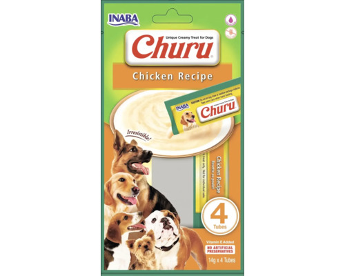 Recompensă pentru câini cremoasă INABA Churu cu pui fără cereale, gluten, lactoză și zahăr 4x14 g-0