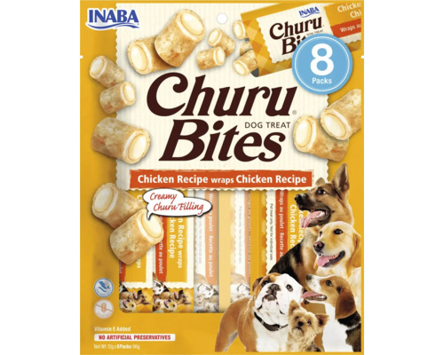 Recompensă pentru câini INABA Churu Bites cu pui fără cereale, gluten, lactoză și zahăr 8x12 g-0
