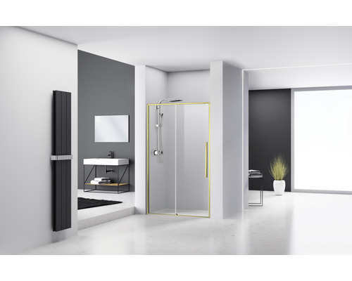 Ușă duș culisantă Belform Fortuna 120x195 cm, sticlă securizată transparentă, profil auriu