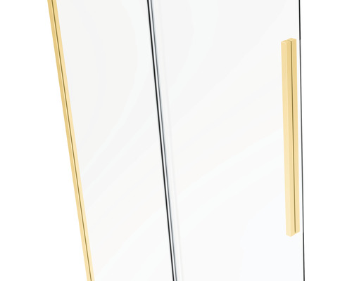 Detalii ale unei cabine de duș cu mâner de ușă și elemente aurii