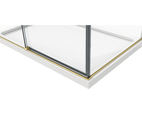 Detalii cabină de duș cu cadă și ușă glisantă din sticlă