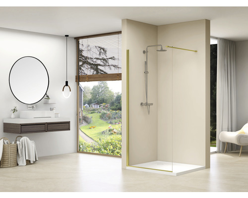 Duș Walk In Belform Fortuna 70x200 cm, sticlă securizată transparentă, profil auriu Duș Walk In Belform Fortuna 70x200 cm, sticlă securizată transparentă, profil auriu