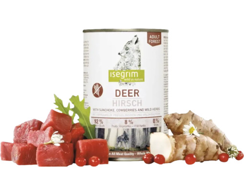 Hrană umedă pentru câini ISEGRIM Adult cu căprioară fără cereale, gluten, lactoză și zahăr 400 g Hrană umedă pentru câini ISEGRIM Adult cu căprioară fără cereale, gluten, lactoză și zahăr 400 g