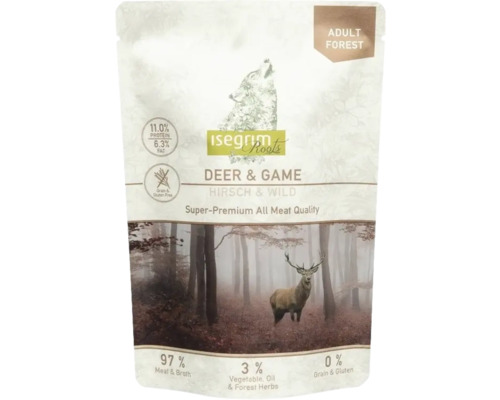 Hrană umedă pentru câini ISEGRIM Adult Forest cu căprioară și vânat fără gluten, lactoză și zahăr 410 g Hrană umedă pentru câini ISEGRIM Adult Forest cu căprioară și vânat fără gluten, lactoză și zahăr 410 g