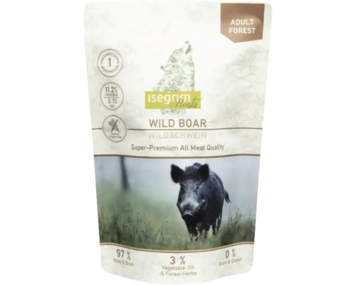 Hrană umedă pentru câini ISEGRIM Adult Forest cu mistreț și păstârnac fără cereale, gluten, lactoză și zahăr 410 g Hrană umedă pentru câini ISEGRIM Adult Forest cu mistreț și păstârnac fără cereale, gluten, lactoză și zahăr 410 g