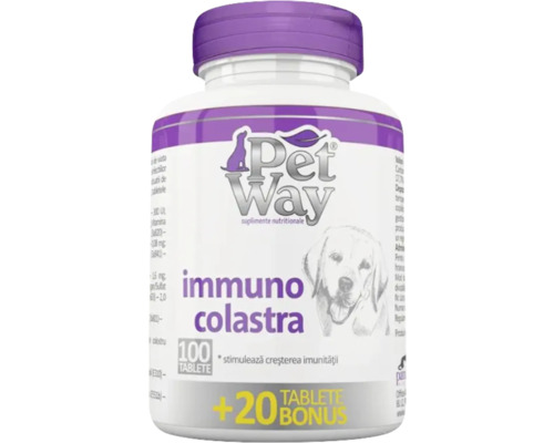 Supliment nutritiv pentru câini PetWay immuno colastra 100 tablete+20 tablete