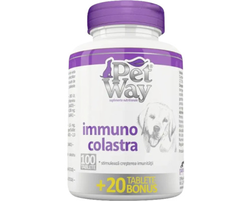 Supliment nutritiv pentru câini PetWay immuno colastra 100 tablete+20 tablete Supliment nutritiv pentru câini PetWay immuno colastra 100 tablete+20 tablete