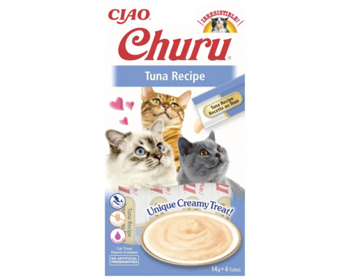 Recompensă pentru pisici cremoasă CIAO Churu cu ton fără cereale, gluten, lactoză și zahăr 4x14 g