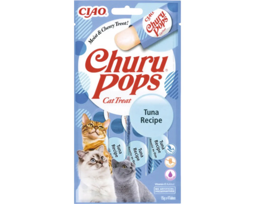 Recompensă pentru pisici CIAO Churu Pops cu ton fără cereale, gluten, lactoză și zahăr 4x15 g
