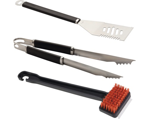 Set ustensile grătar cu spatulă, clește și perie pentru grătar