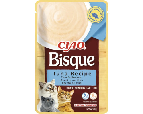 Hrană umedă pentru pisici CIAO Bisque cu ton fără cereale, gluten, lactoză și zahăr 40 g