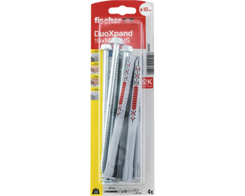 Set de dibluri Fischer DuoXpand 10x140 JS, format din șuruburi și dibluri, în pachet