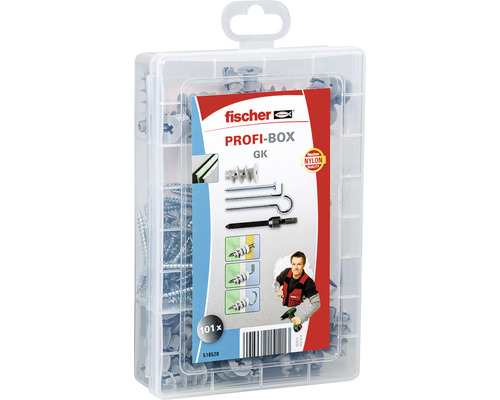 Set dibluri plastic pentru gipscarton cu șurub Fischer Profi-Box GK, 101 piese Fischer Profi-Box GK cu dibluri pentru gips-carton și șuruburi, 101 piese