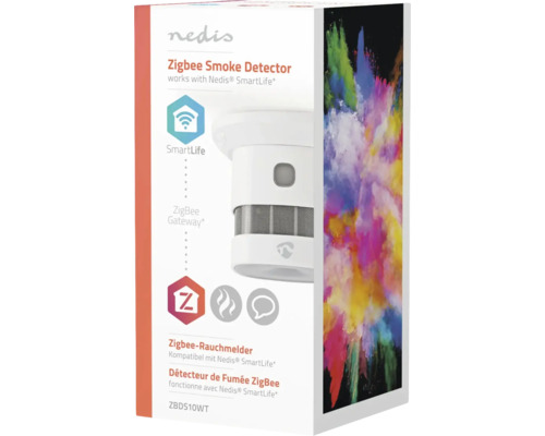 Ambalajul unui detector de fum Nedis Zigbee