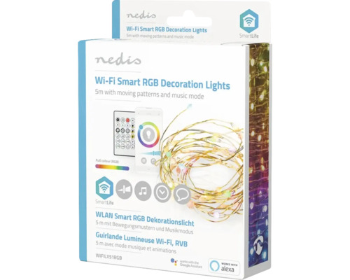 Ambalajul unui șir de lumini Nedis WiFi RGB cu o lungime de 5 metri
