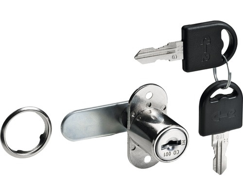 Încuietoare aplicată mobilier Hettich Ø18 mm, cilindru cu 2 chei, nichelată Încuietoare pentru mobilă cu două chei și inel de blocare