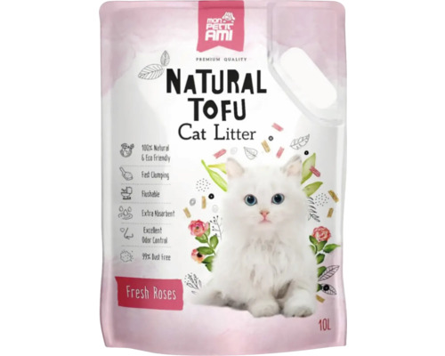 Nisip pisici Mon Petit Ami Tofu trandafiri 10 l Pachet de așternut de tofu pentru pisici cu parfum de trandafiri, zece litri