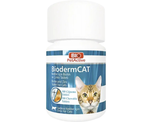 Tablete BIO PetActive Bioderm Cat cu zinc, biotină și omega 3 100 tablete