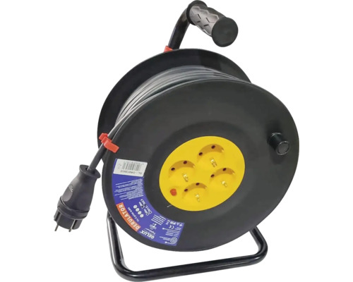 Prelungitor electric pe tambur de plastic Gelux 4 prize 25m cablu PVC 3x2,5 mm² Tambur de cablu cu patru prize și mâner de transport