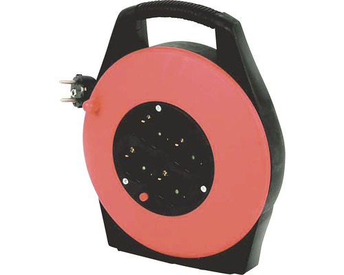 Prelungitor electric pe tambur de plastic Strohm 4 prize 10m cablu PVC 3x1 mm² Tambur cablu cu mai multe prize și mâner de transport