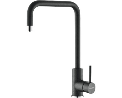 Baterie bucătărie funcție filtrare ALVEUS Dual, pipă înaltă, Granital Carbon Baterie de bucătărie neagră cu gura de scurgere în formă de L