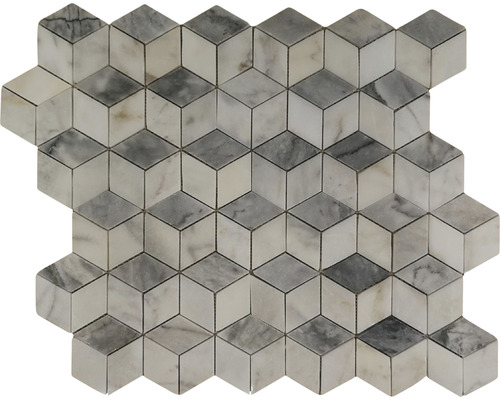 Mozaic marmură Diamond White Grey 26,6x30,5 cm Placă mozaic din marmură cu model cubic