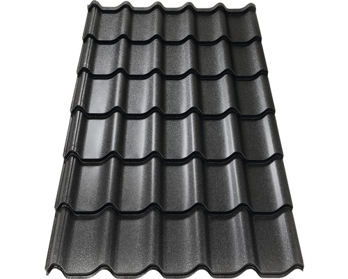 Țiglă metalică PRECIT 1170x1140x0,5 mm big stone negru profund RAL 9005