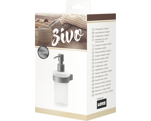 Dozator săpun Sivo, grafit, în ambalajul produsului