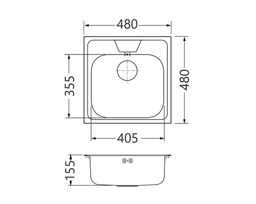 Desen cu chiuvetă de bucătărie cu dimensiuni