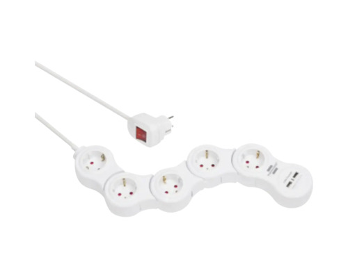 Prelungitor electric flexibil Brennenstuhl 5 prize + 2x USB, 1,4m max. 2100mA, alb