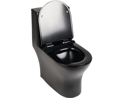 Set vas WC cu rezervor, mecanism și capac soft cose A8618B, rimless, evacuare orizontală, negru mat