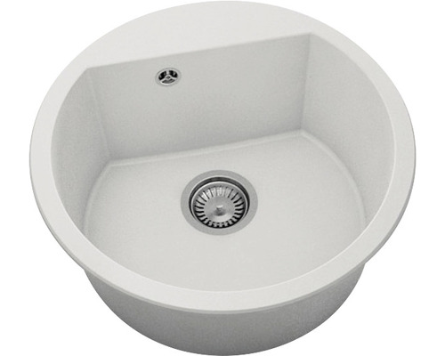 Chiuvetă bucătărie fatgranit 1 cuvă FAT Avangard 223 Ø51 cm fără picurător Pure White Chiuvetă de bucătărie rotundă din piatră