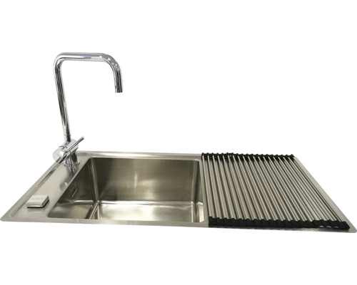 Chiuvetă din oțel inoxidabil cu suport pentru uscare și robinet