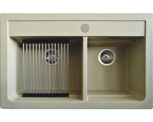 Chiuvetă dublă din granit cu suport pentru scurgere