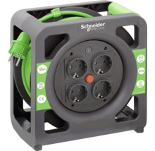 Prelungitor electric pe tambur casetă Schneider 4 prize 15m cablu PVC 3x1,5 mm²