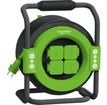 Prelungitor electric pe tambur de plastic Schneider 4 prize 25m cablu PVC 3x1,5 mm², pentru exterior IP44