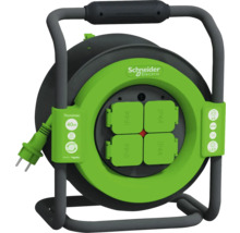 Prelungitor electric pe tambur de plastic Schneider 4 prize 40m cablu PVC 3x1,5 mm², pentru exterior IP44