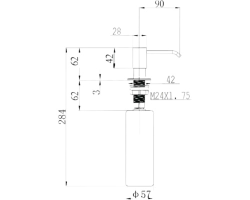 Desen tehnic al unui dozator de săpun cu dimensiuni