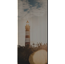 Ilustrație a unui far în spatele unor dungi verticale
