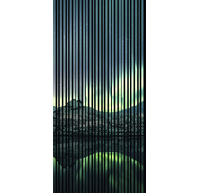 Folie decorativă pentru ferestre cu motiv de aurora boreală și peisaj montan