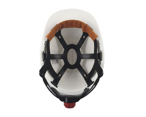 Vedere interioară a unei căști de construcție cu interior și curea de bărbie