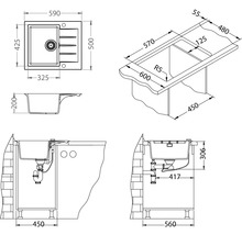 Desen tehnic cu chiuveta și dimensiunile