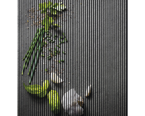 Panou riflaj acustic imprimat digital Verde 3 19x2253x2400 mm Scenă de bucătărie cu usturoi, ierburi și condimente pe un fundal întunecat
