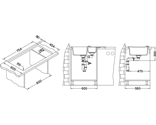 Desen tehnic al unei chiuvete de bucătărie cu dimensiuni