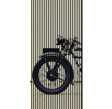 Imagine decorativă a unei motociclete în spatele unor linii verticale