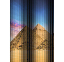 Ilustrație a piramidelor din Giza cu linii verticale